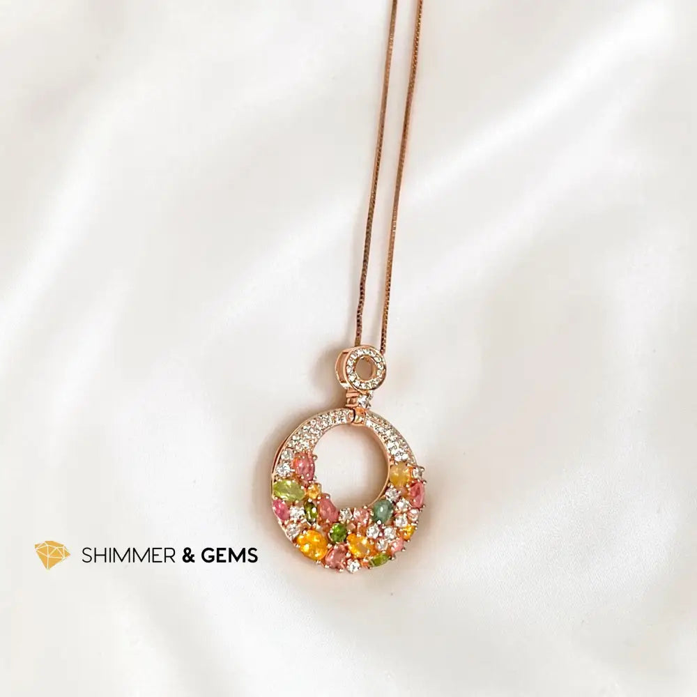 Mixed Tourmaline 34mm Rose Gold with Chain - 34mm with Chain