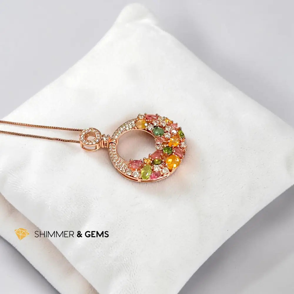 Mixed Tourmaline 34mm Rose Gold with Chain - 34mm with Chain