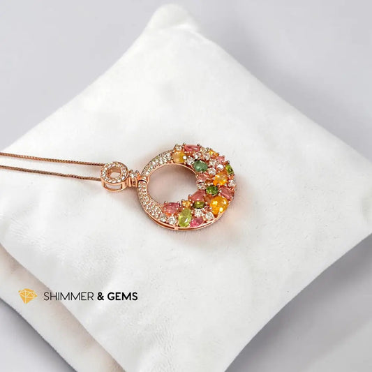 Mixed Tourmaline 34mm Rose Gold with Chain - 34mm with Chain
