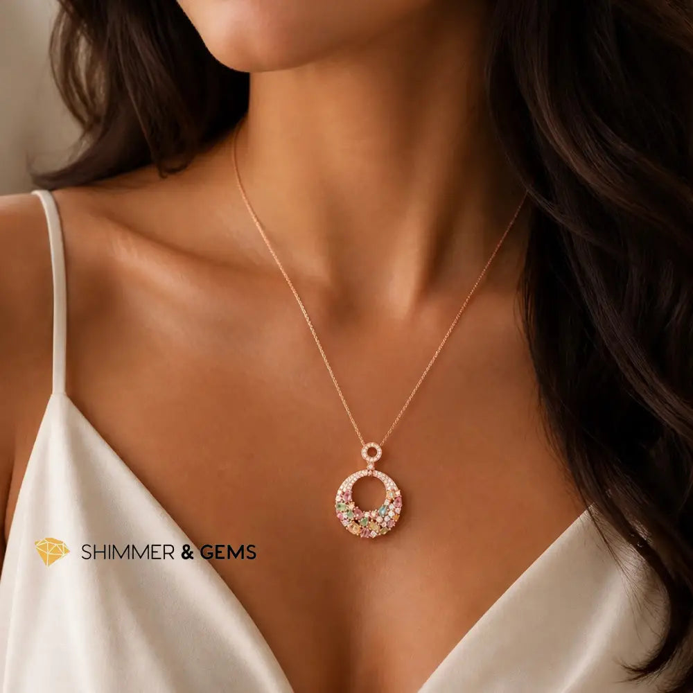 Mixed Tourmaline 34mm Rose Gold with Chain - 34mm with Chain
