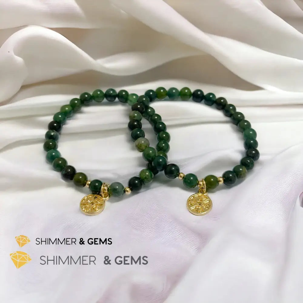 Money Grows Bracelet (Moss Agate 6mm with Lucky Coin Copper Charm) Bracelets