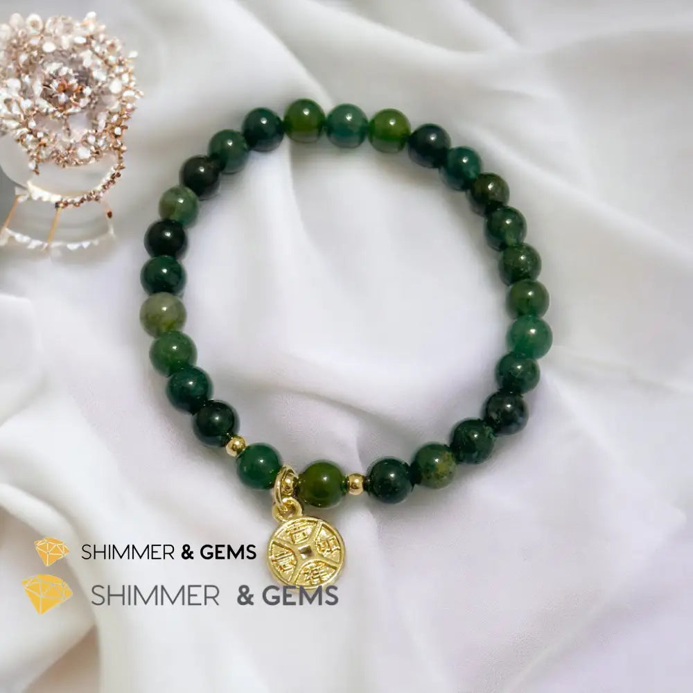 Money Grows Bracelet (Moss Agate 6mm with Lucky Coin Copper Charm) Bracelets
