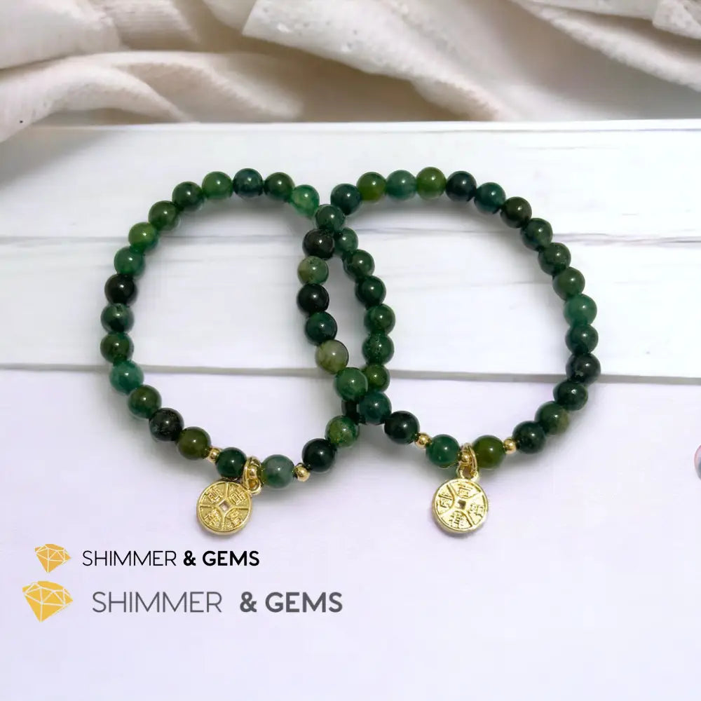 Money Grows Bracelet (Moss Agate 6mm with Lucky Coin Copper Charm) Bracelets