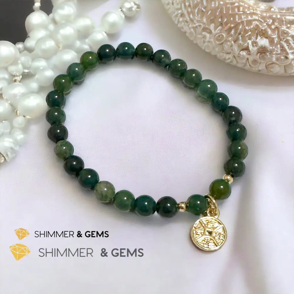 Money Grows Bracelet (Moss Agate 6mm with Lucky Coin Copper Charm) Bracelets