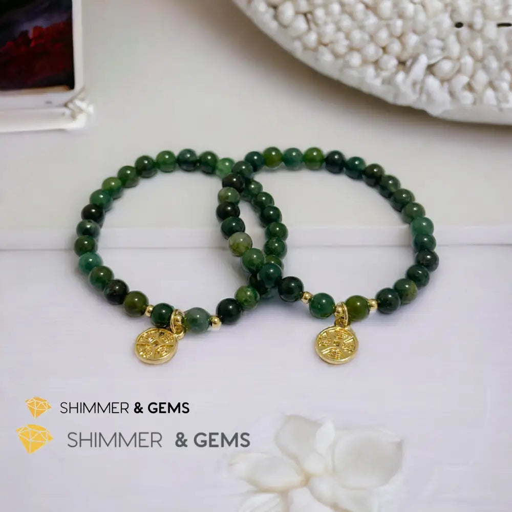 Money Grows Bracelet (Moss Agate 6mm with Lucky Coin Copper Charm) Bracelets