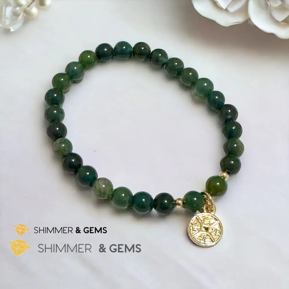 Money Grows Bracelet (Moss Agate 6mm with Lucky Coin Copper Charm) Bracelets