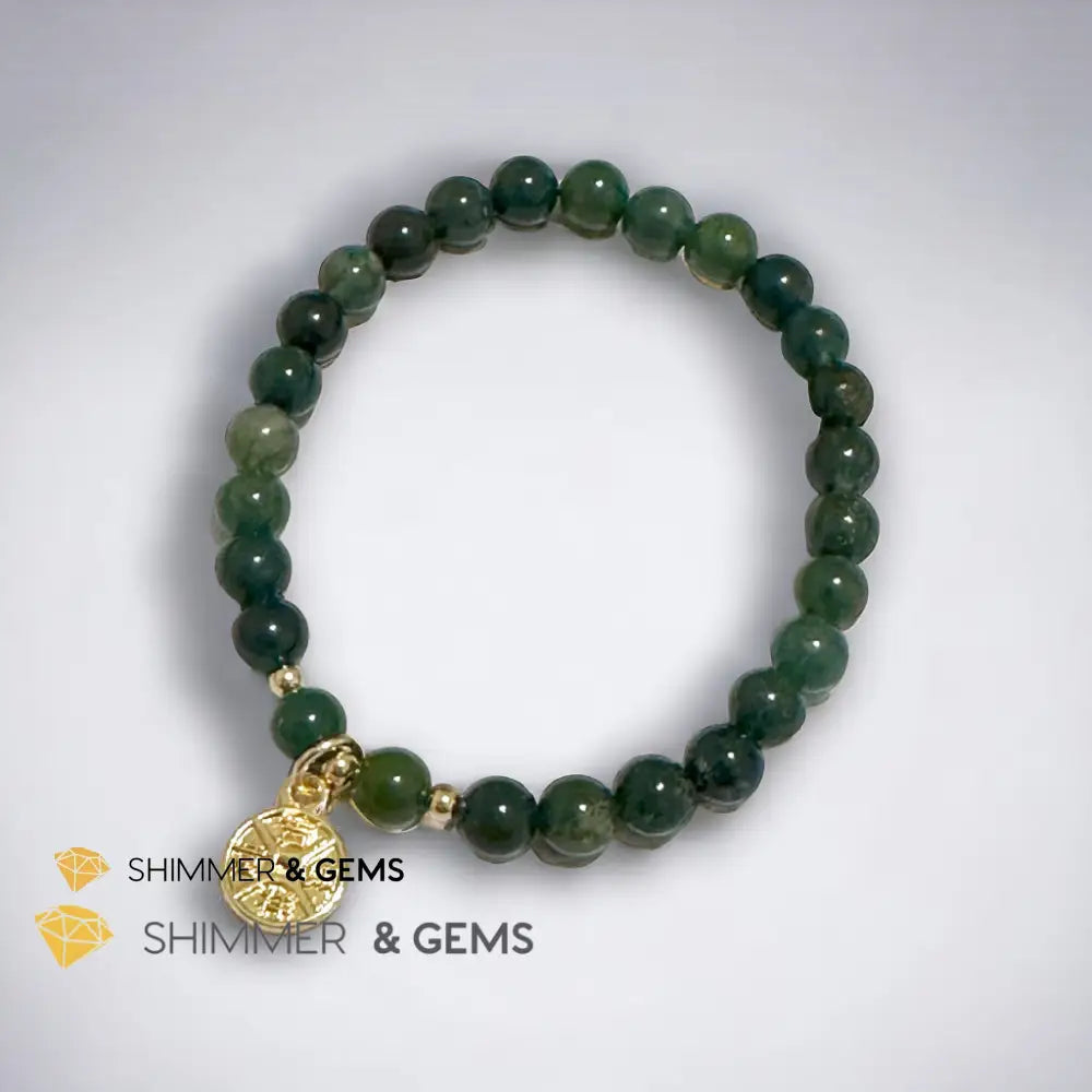 Money Grows Bracelet (Moss Agate 6mm with Lucky Coin Copper Charm) Bracelets