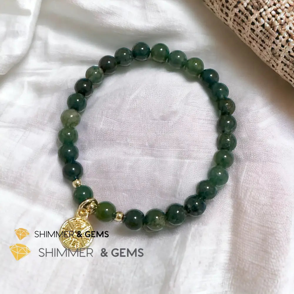 Money Grows Bracelet (Moss Agate 6mm with Lucky Coin Copper Charm) Bracelets