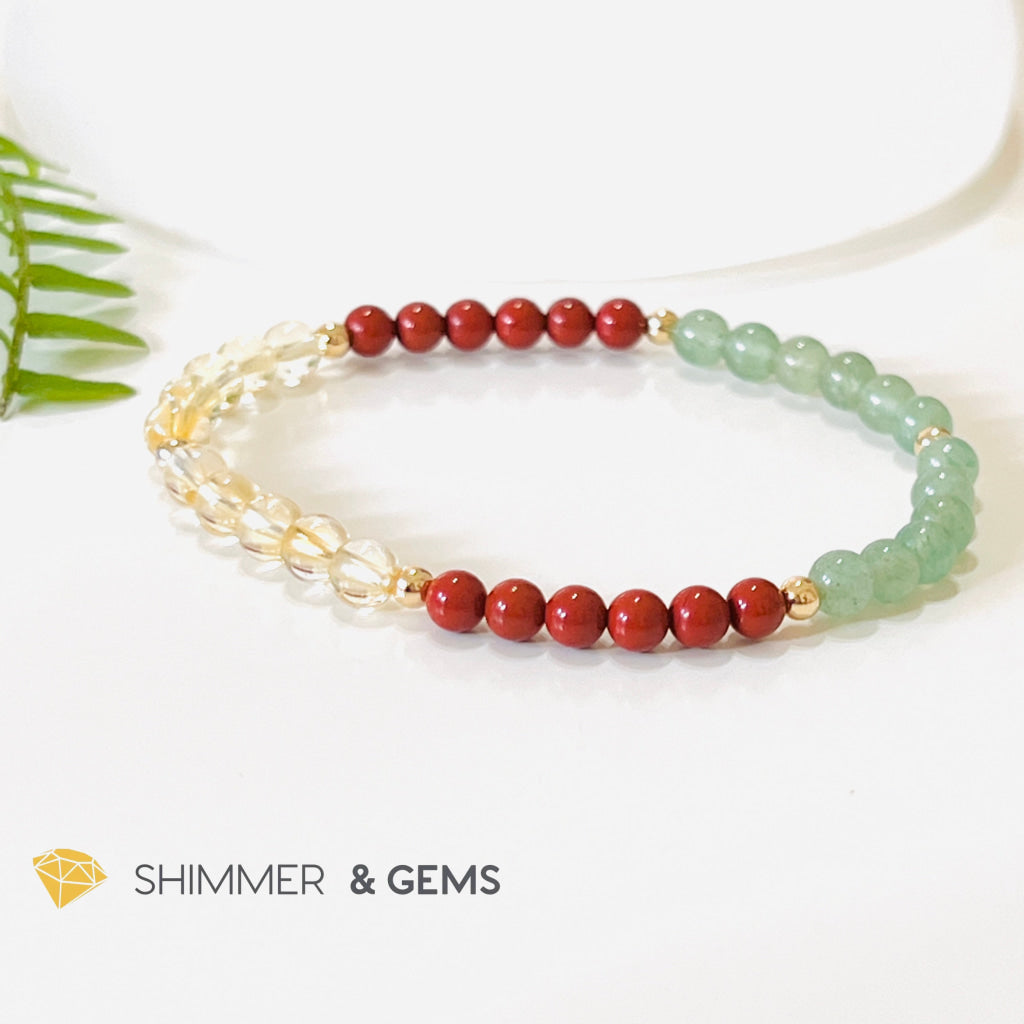 Money Luck 4Mm Bracelet With 14K Gold Filled Beads (Citrine Aventurine & Jasper) Shi