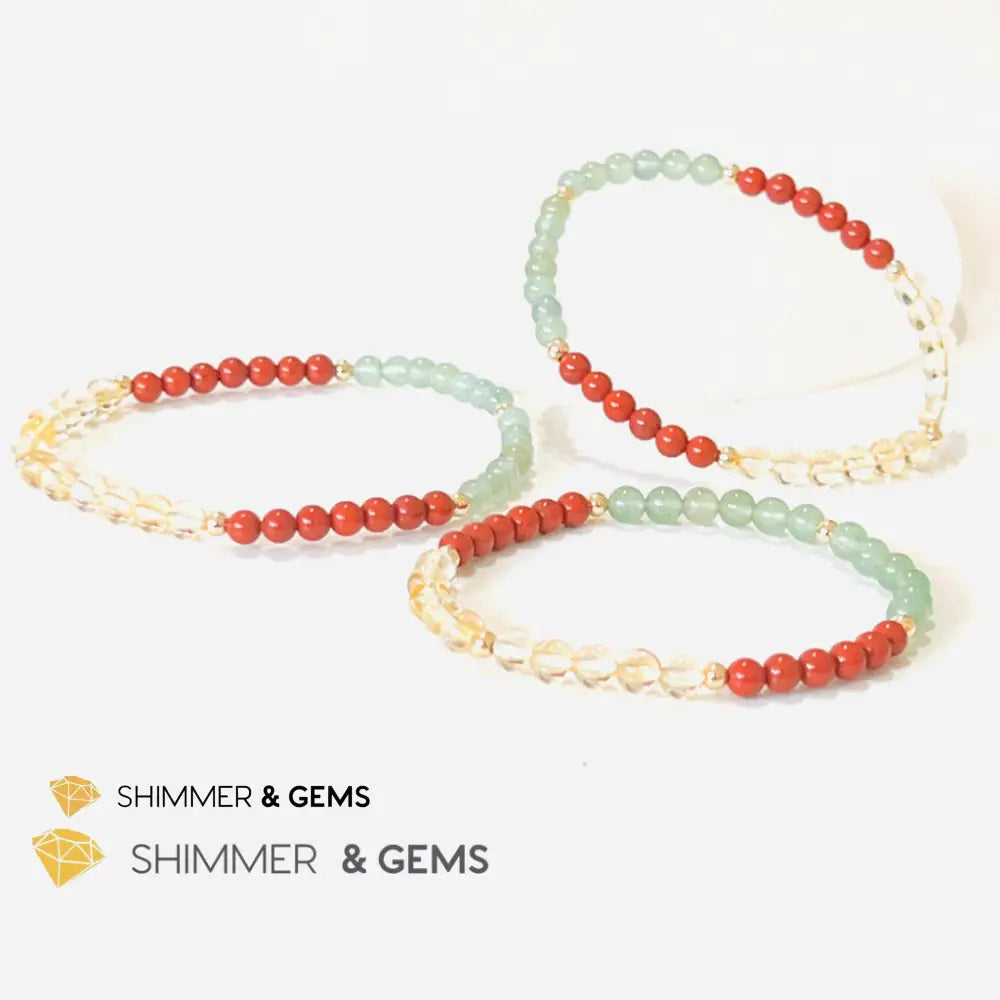 Money Luck 4Mm Bracelet With 14K Gold Filled Beads (Citrine Aventurine & Jasper) Shi
