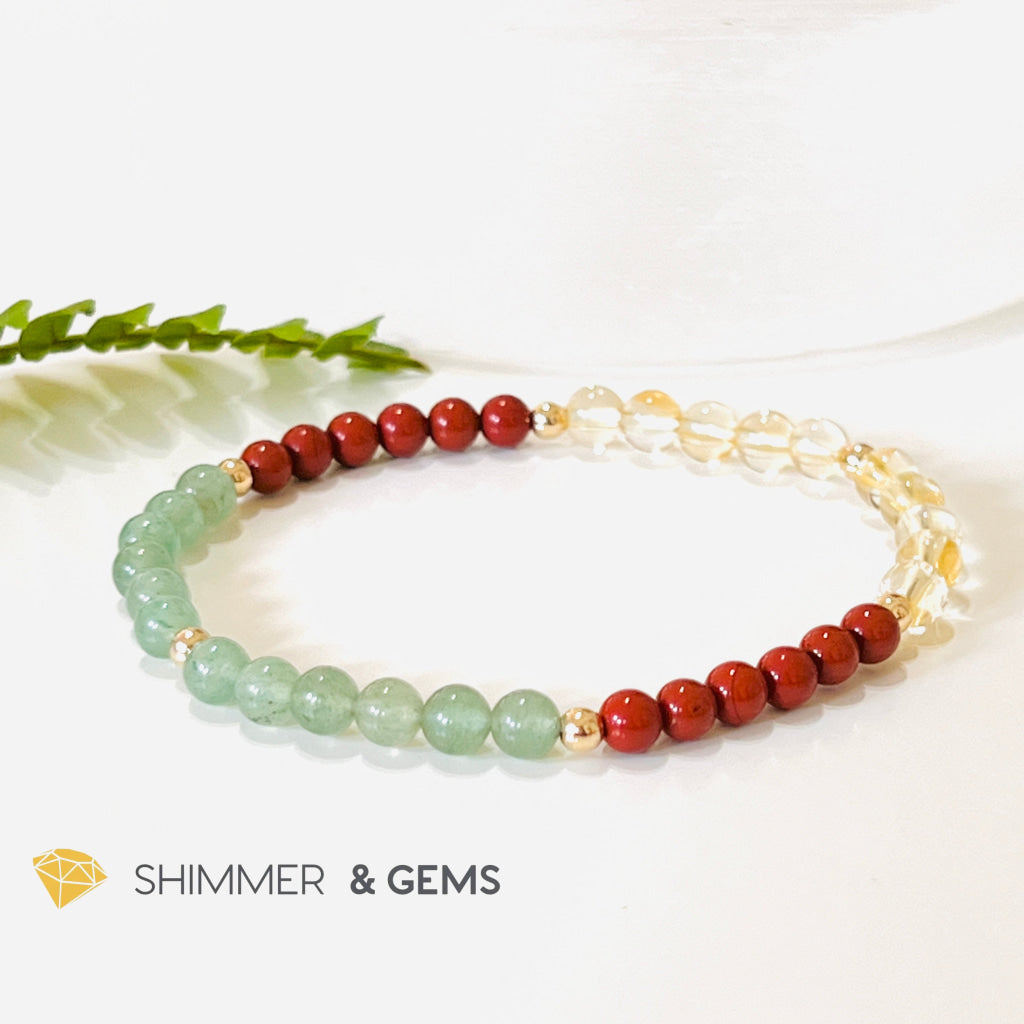 Money Luck 4Mm Bracelet With 14K Gold Filled Beads (Citrine Aventurine & Jasper) Shi