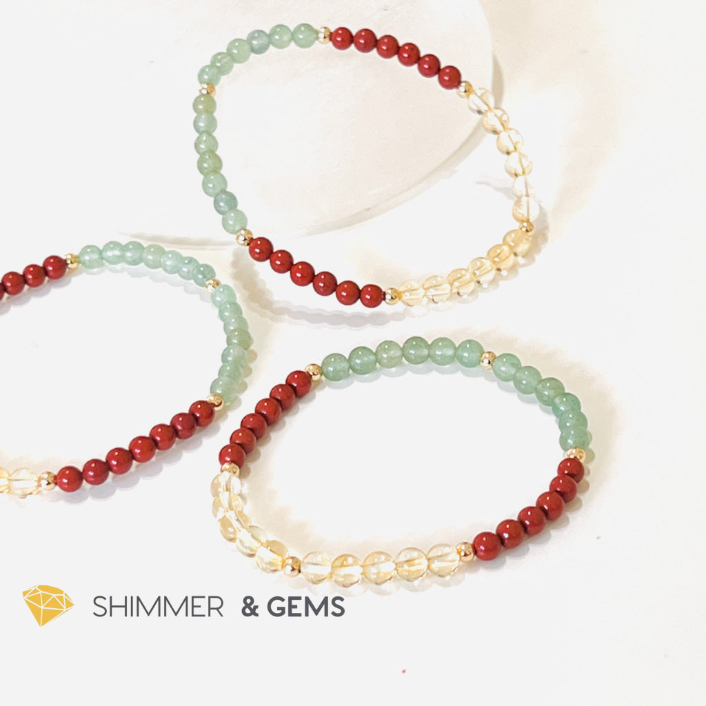Money Luck 4Mm Bracelet With 14K Gold Filled Beads (Citrine Aventurine & Jasper) Shi