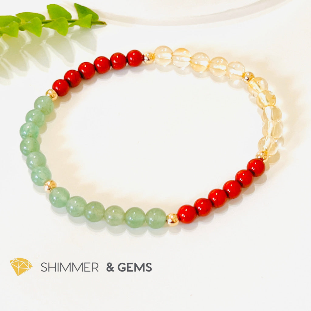 Money Luck 4Mm Bracelet With 14K Gold Filled Beads (Citrine Aventurine & Jasper) Shi