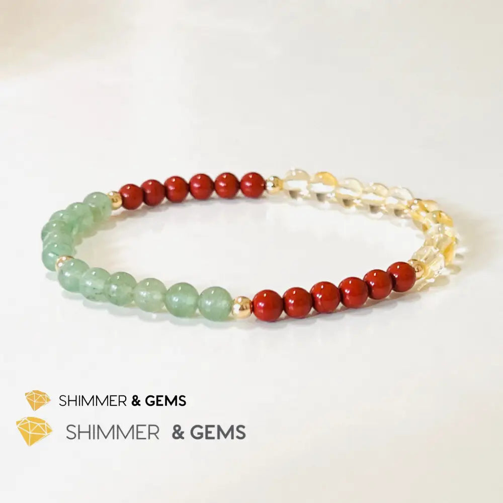 Money Luck 4Mm Bracelet With 14K Gold Filled Beads (Citrine Aventurine & Jasper) Shi