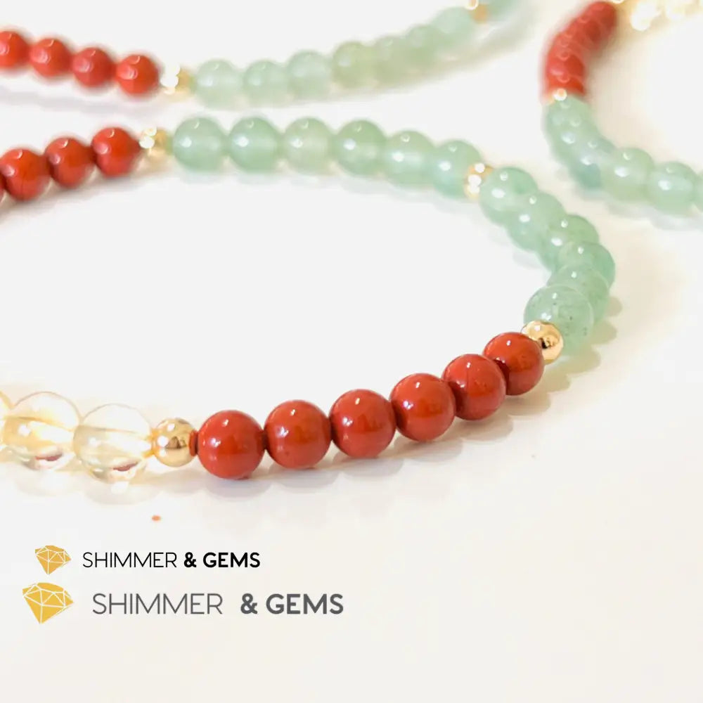 Money Luck 4Mm Bracelet With 14K Gold Filled Beads (Citrine Aventurine & Jasper) Shi