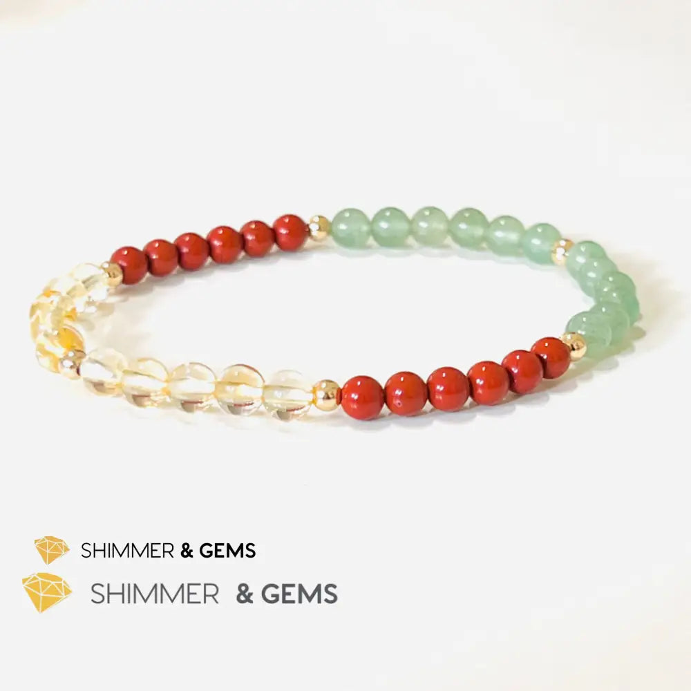 Money Luck 4Mm Bracelet With 14K Gold Filled Beads (Citrine Aventurine & Jasper) Shi
