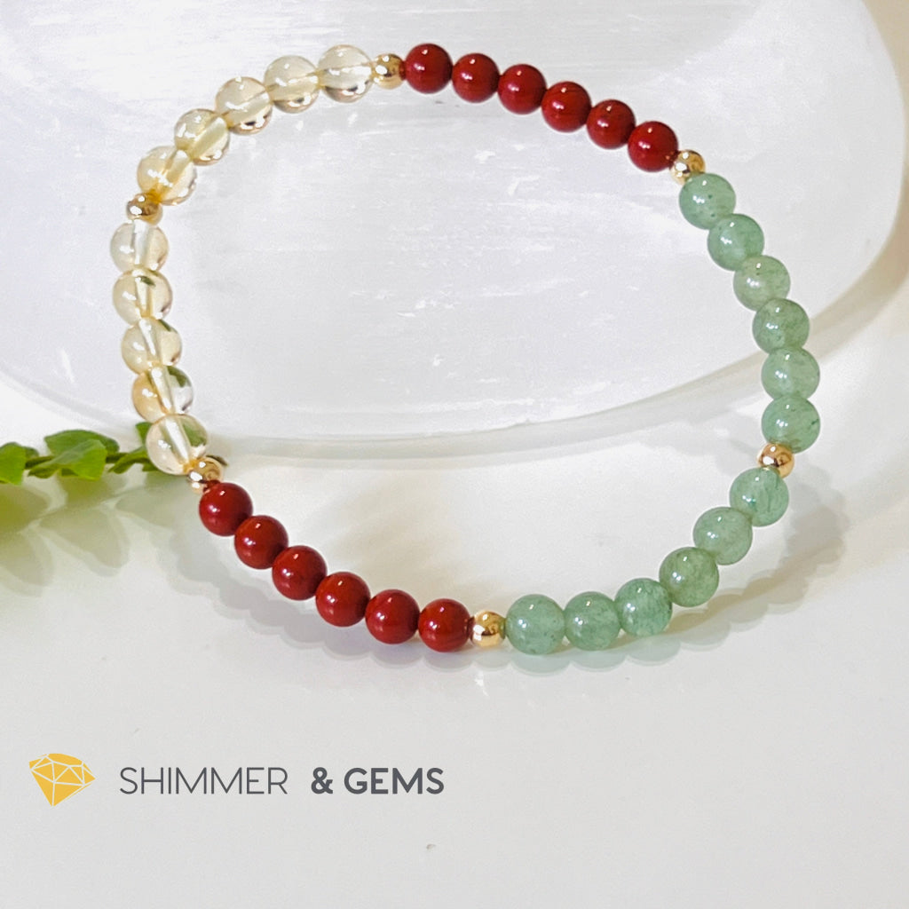 Money Luck 4Mm Bracelet With 14K Gold Filled Beads (Citrine Aventurine & Jasper) Shi