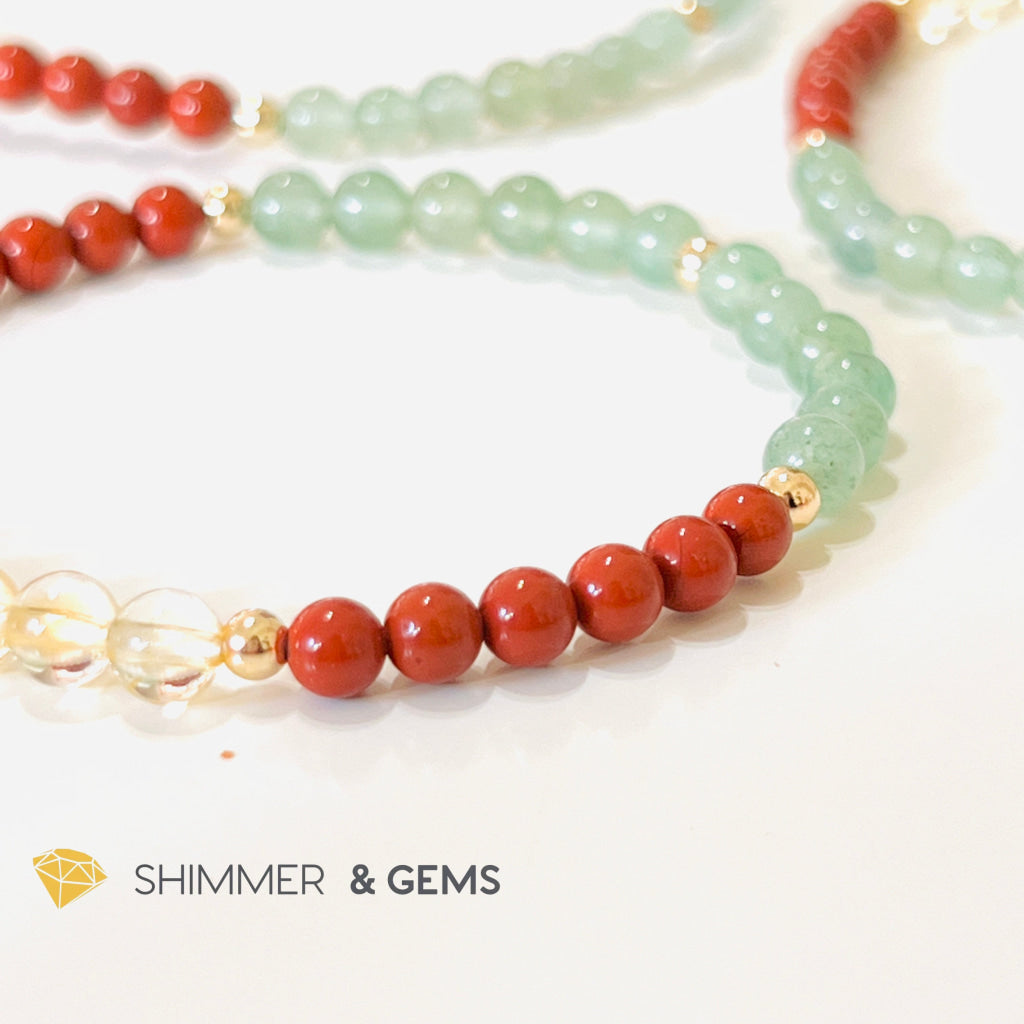 Money Luck 4Mm Bracelet With 14K Gold Filled Beads (Citrine Aventurine & Jasper) Shi