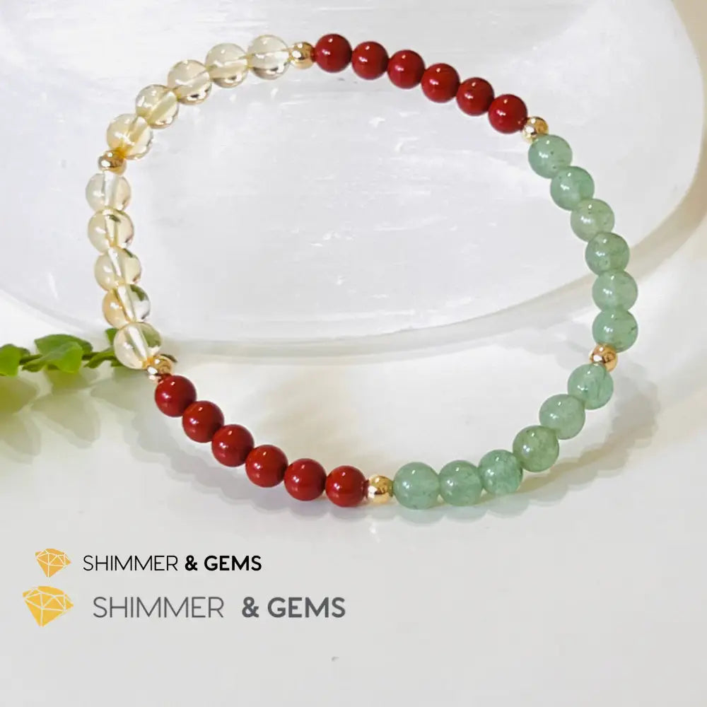 Money Luck 4Mm Bracelet With 14K Gold Filled Beads (Citrine Aventurine & Jasper) Shi