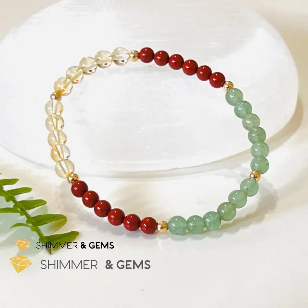 Money Luck 4Mm Bracelet With 14K Gold Filled Beads (Citrine Aventurine & Jasper) Shi