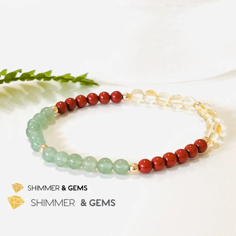 Money Luck 4Mm Bracelet With 14K Gold Filled Beads (Citrine Aventurine & Jasper) Shi