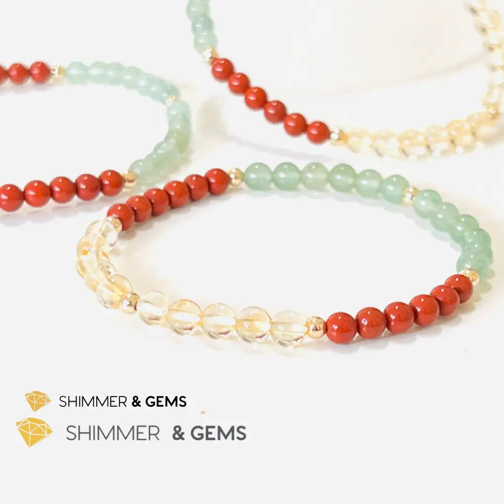 Money Luck 4Mm Bracelet With 14K Gold Filled Beads (Citrine Aventurine & Jasper) Shi