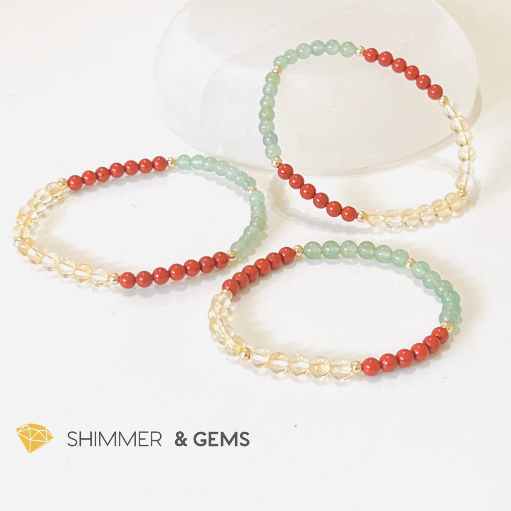 Money Luck 4Mm Bracelet With 14K Gold Filled Beads (Citrine Aventurine & Jasper) Shi