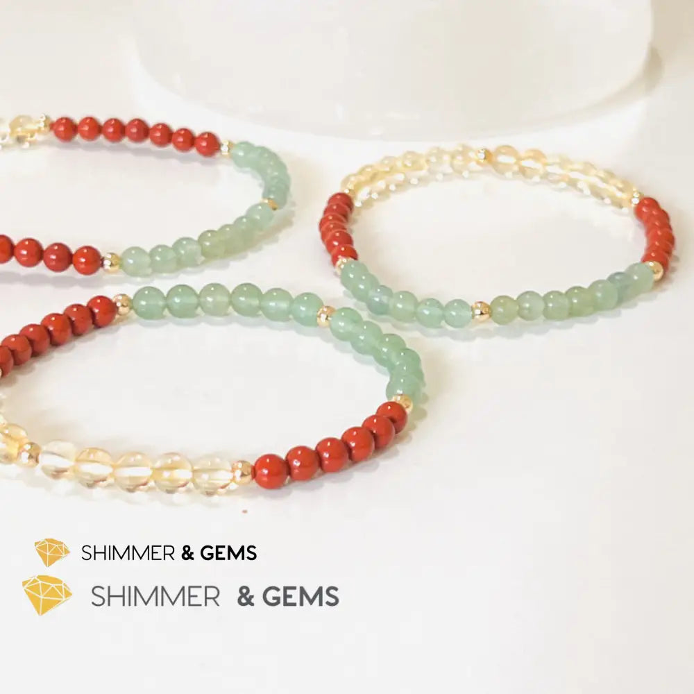 Money Luck 4Mm Bracelet With 14K Gold Filled Beads (Citrine Aventurine & Jasper) Shi