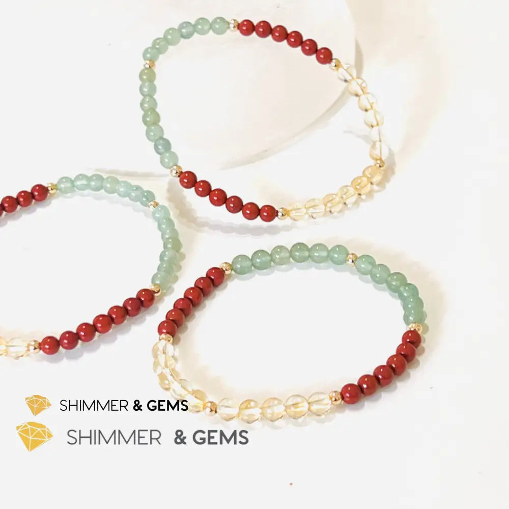 Money Luck 4Mm Bracelet With 14K Gold Filled Beads (Citrine Aventurine & Jasper) Shi