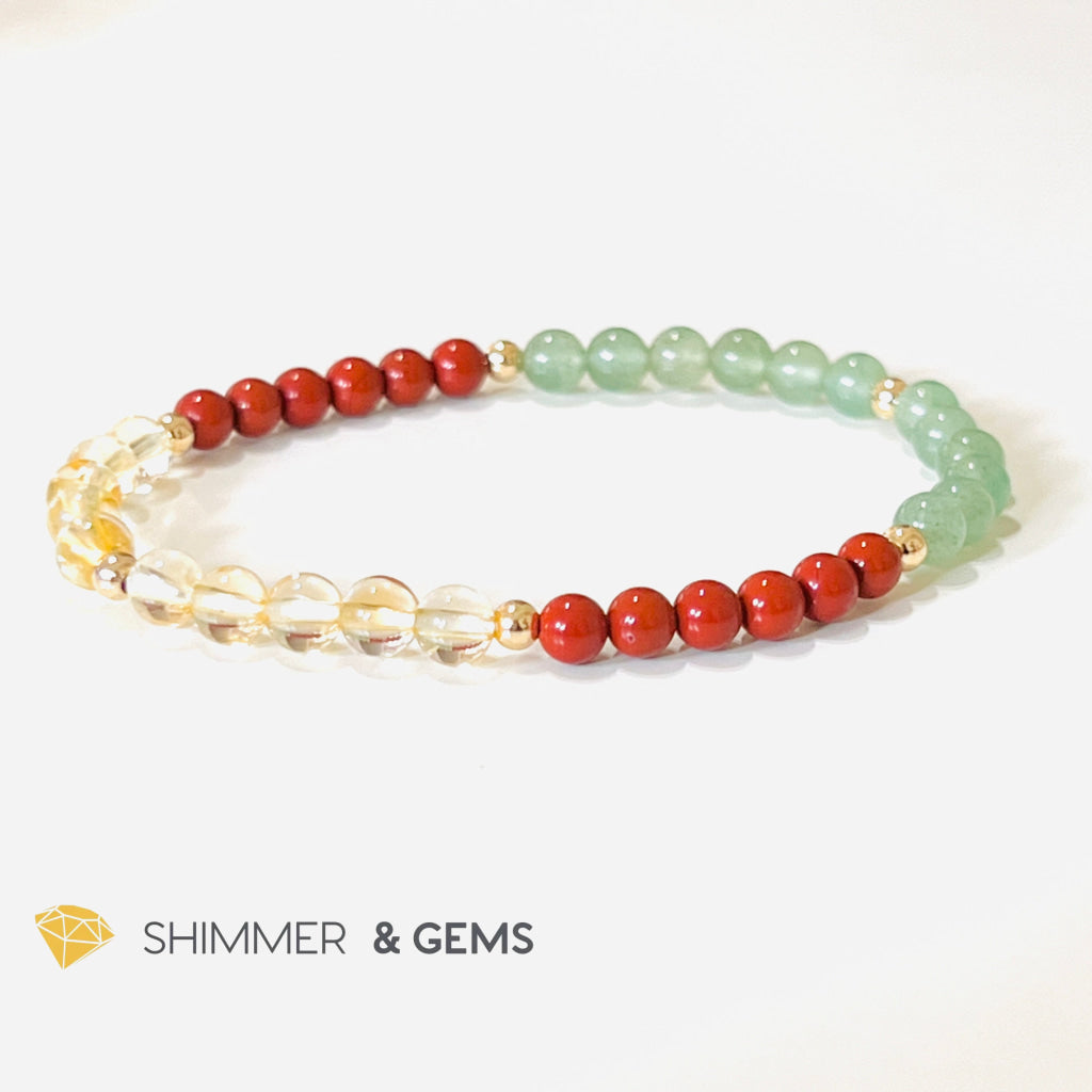 Money Luck 4Mm Bracelet With 14K Gold Filled Beads (Citrine Aventurine & Jasper) Shi