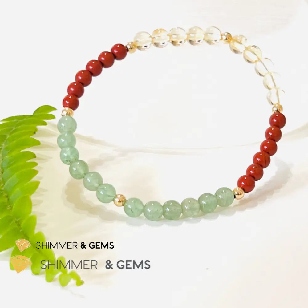 Money Luck 4Mm Bracelet With 14K Gold Filled Beads (Citrine Aventurine & Jasper) Shi