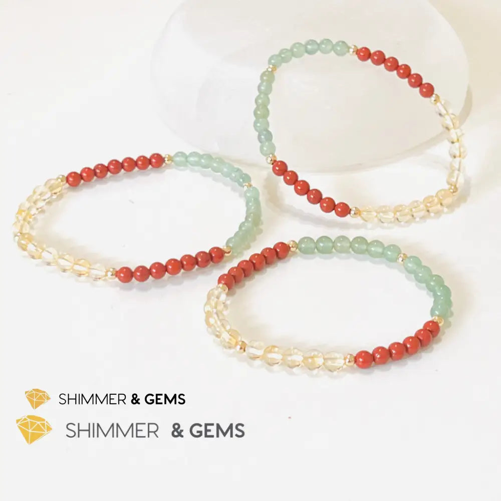 Money Luck 4Mm Bracelet With 14K Gold Filled Beads (Citrine Aventurine & Jasper) Shi