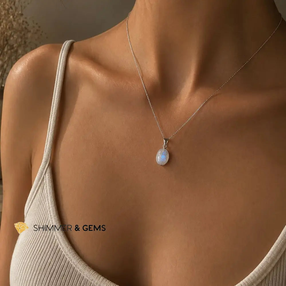 Moonstone 13mm Oval 925 Sterling Silver Pendant - 13mm Pendant