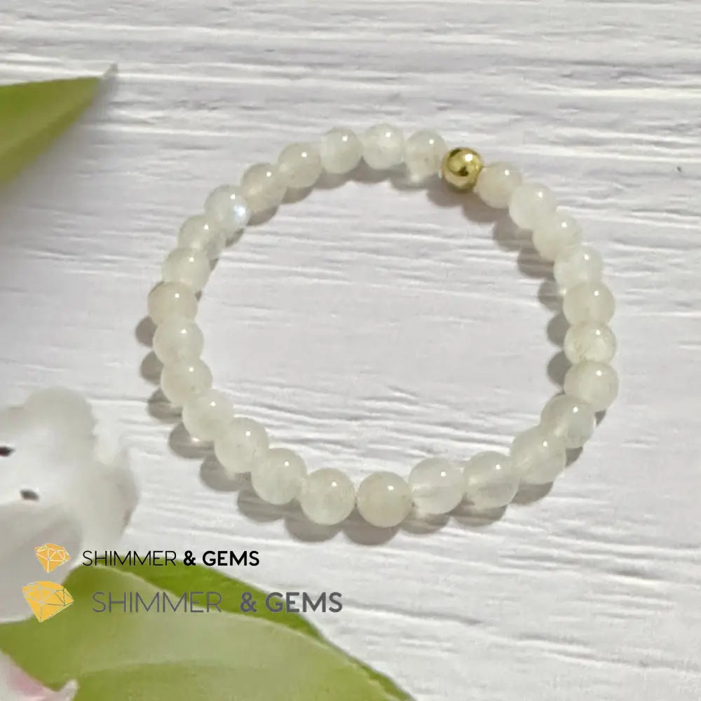 Moonstone 6mm Bracelet with 14k gold filled bead 5.5” Bracelets