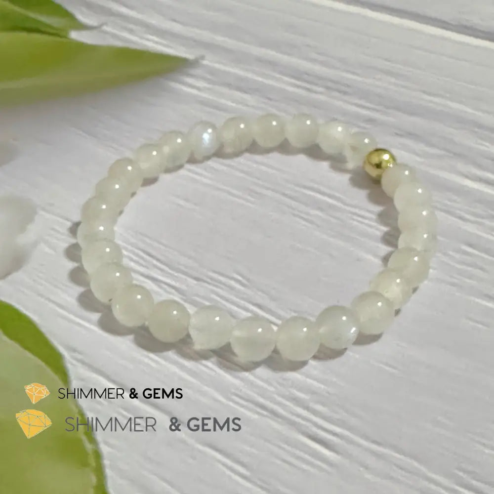 Moonstone 6mm Bracelet with 14k gold filled bead Bracelets