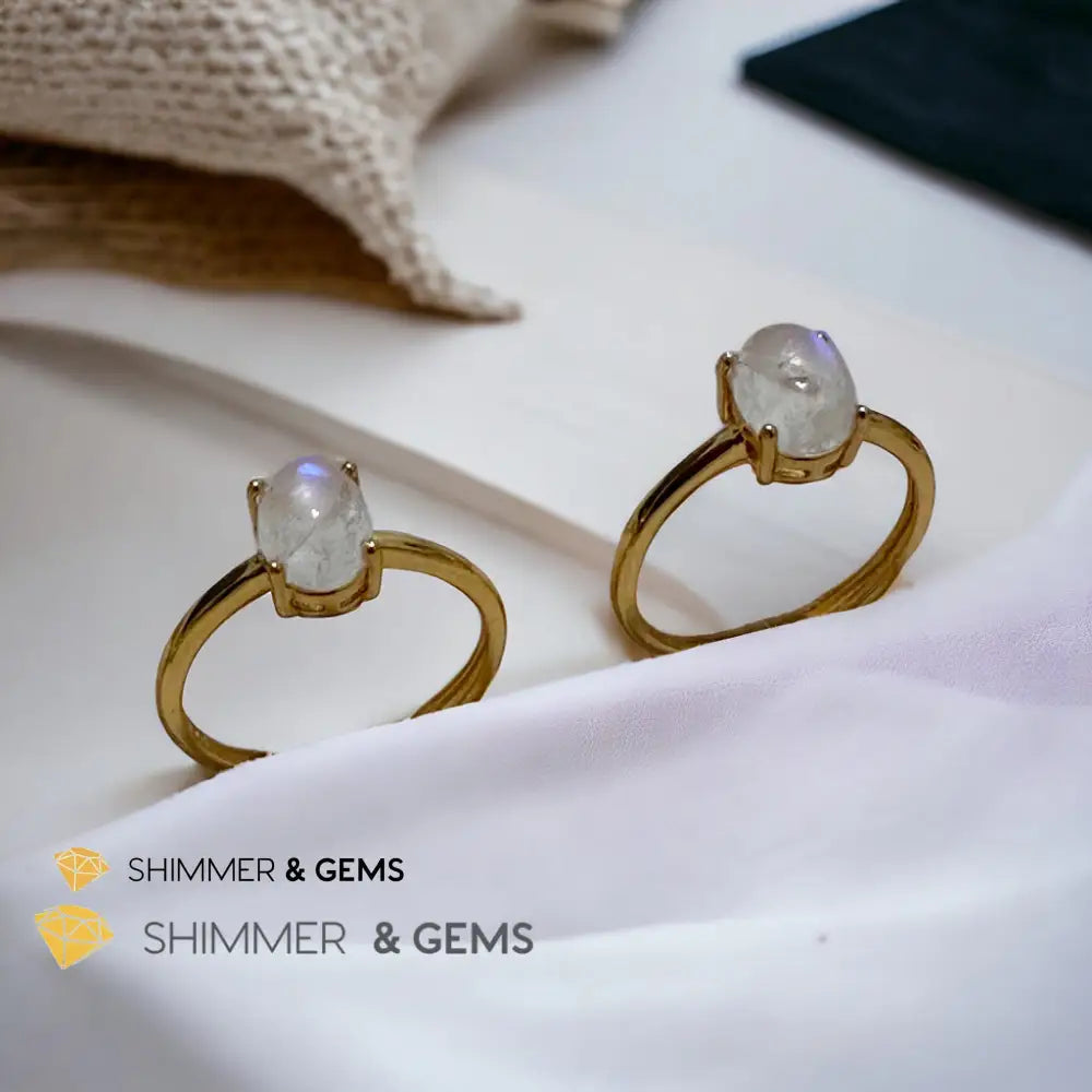 Moonstone Oval 14k Gold Plating 925 Silver Ring (Adjustable Size) Adjustable Size Rings