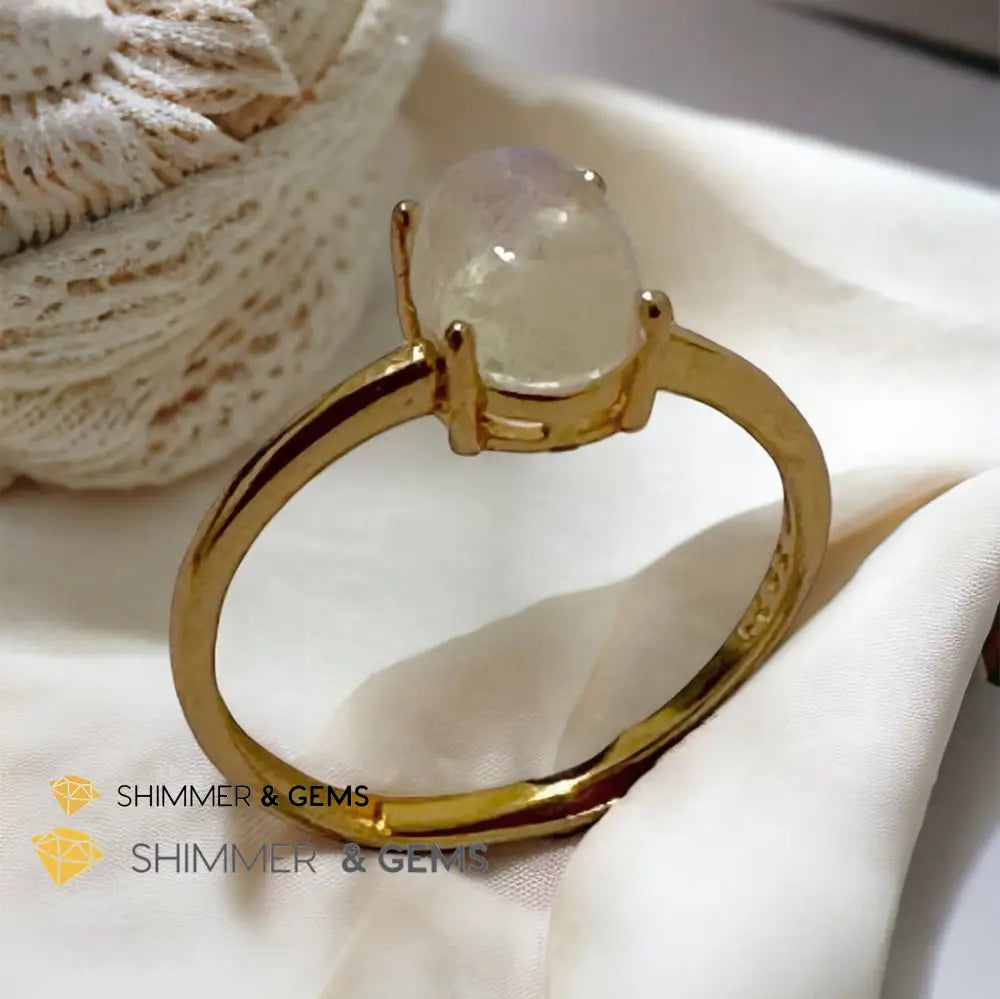 Moonstone Oval 14k Gold Plating 925 Silver Ring (Adjustable Size) Adjustable Size Rings