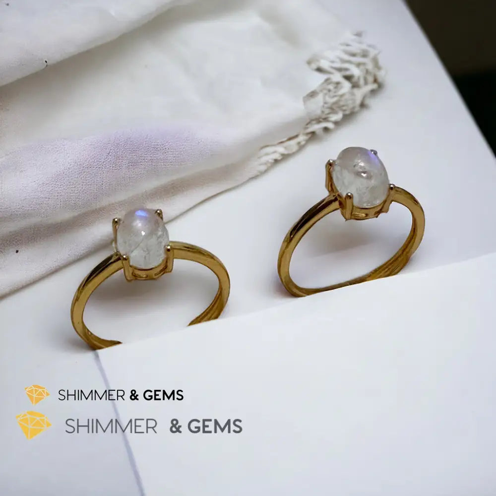Moonstone Oval 14k Gold Plating 925 Silver Ring (Adjustable Size) Adjustable Size Rings