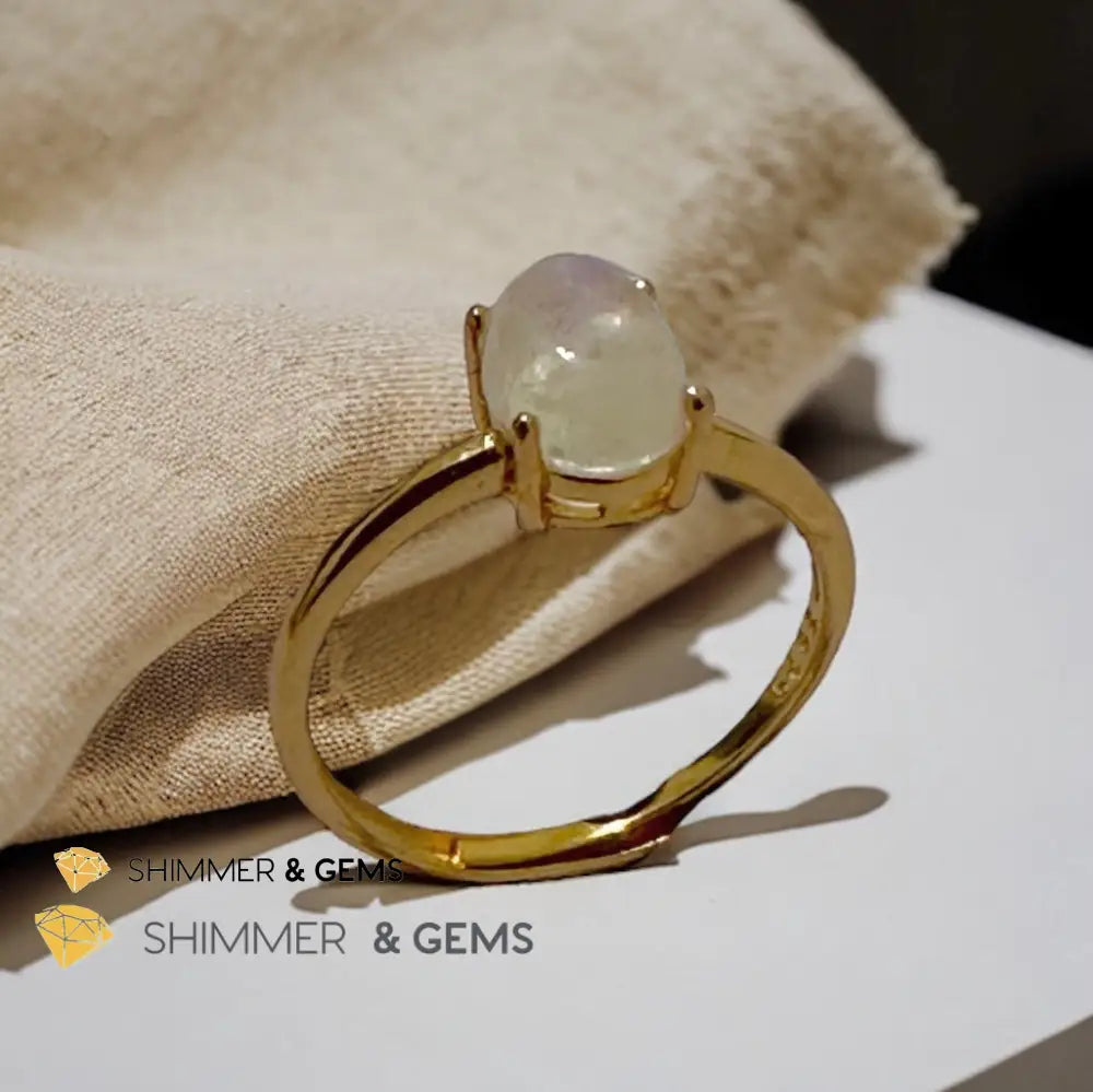 Moonstone Oval 14k Gold Plating 925 Silver Ring (Adjustable Size) Adjustable Size Rings