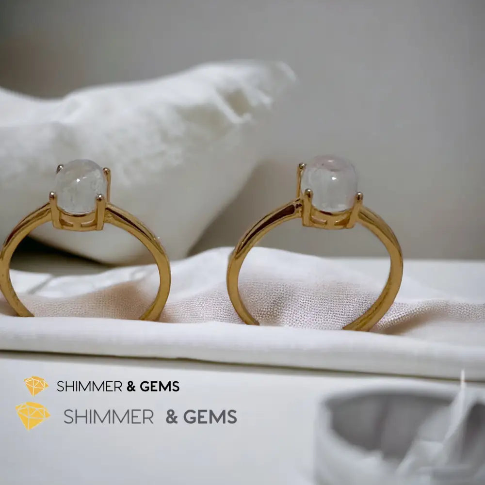 Moonstone Oval 14k Gold Plating 925 Silver Ring (Adjustable Size) Adjustable Size Rings