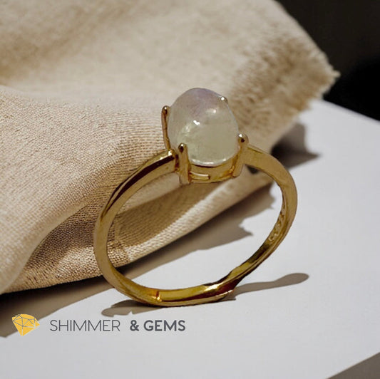 Moonstone  Oval 14k Gold Plating 925 Silver Ring (Adjustable Size)