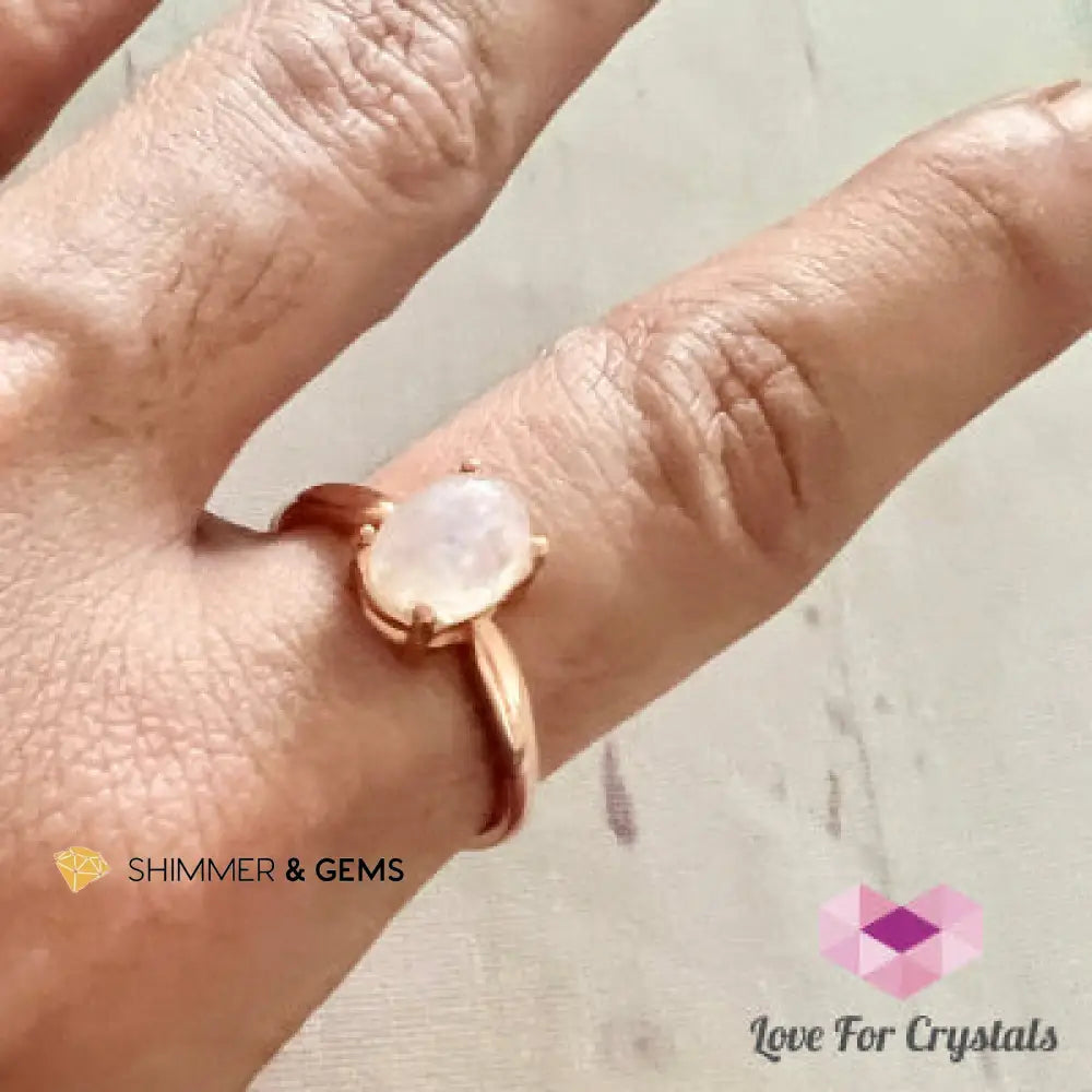Moonstone Ring in 925 Silver (Rose Gold Electroplated) - Shimmer Adjustable size Rings