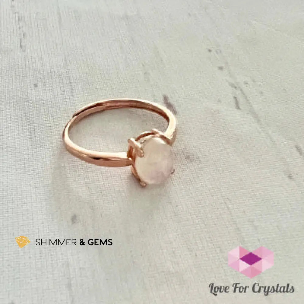 Moonstone Ring in 925 Silver (Rose Gold Electroplated) - Shimmer Adjustable size Rings