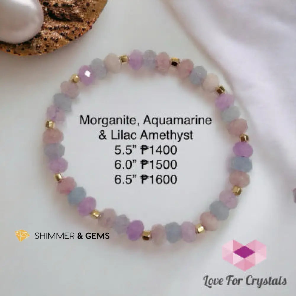 Morganite Lilac Amethyst and Aquamarine 6mm with 14k gold filled beads Bracelet Bracelets