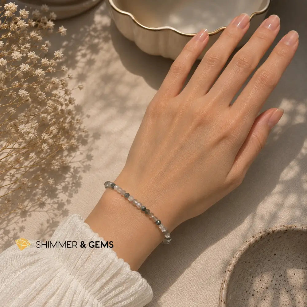 Moss Agate 3mm in Stainless Silver Bracelet