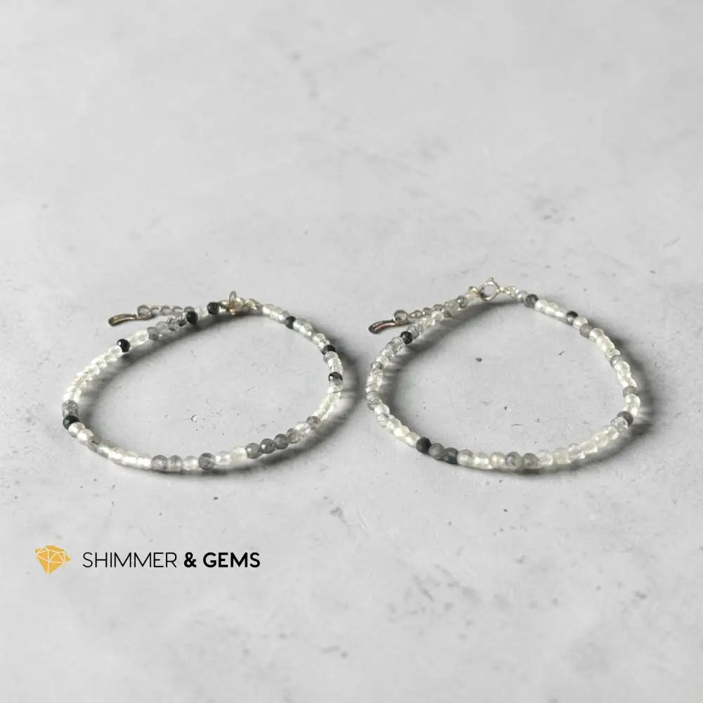 Moss Agate 3mm in Stainless Silver Bracelet