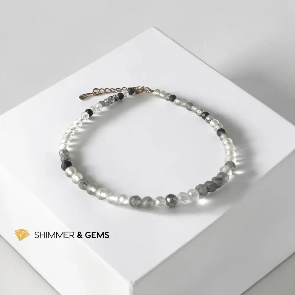 Moss Agate 3mm in Stainless Silver Bracelet