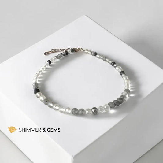 Moss Agate 3mm in Stainless Silver Bracelet
