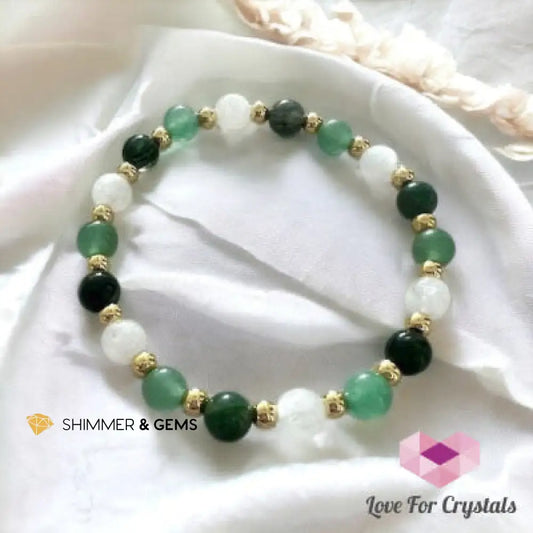 Moss Agate Green Aventurine & Moonstone with Stainless Steel Beads 6.0” Bracelets