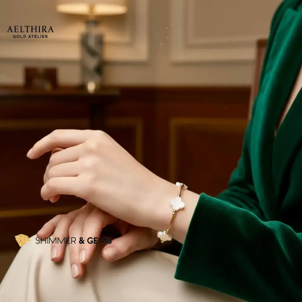 Mother of Pearl Clover 14k Gold Filled Bracelet 6.5